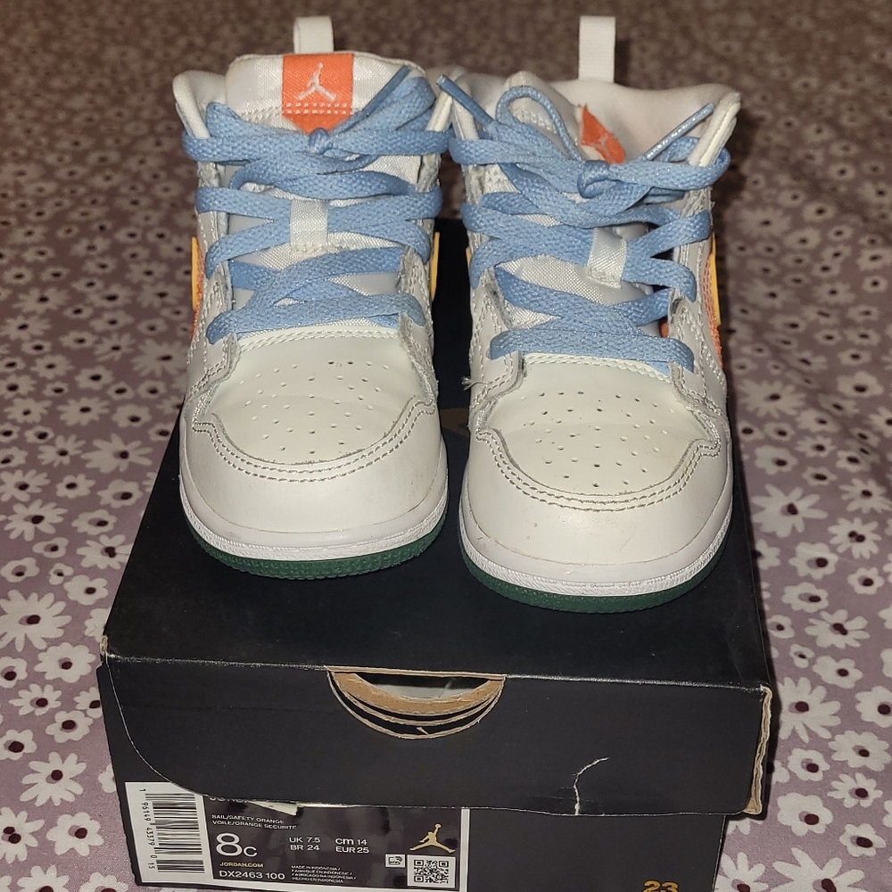 Jordan White and Blue High-Top Sneakers